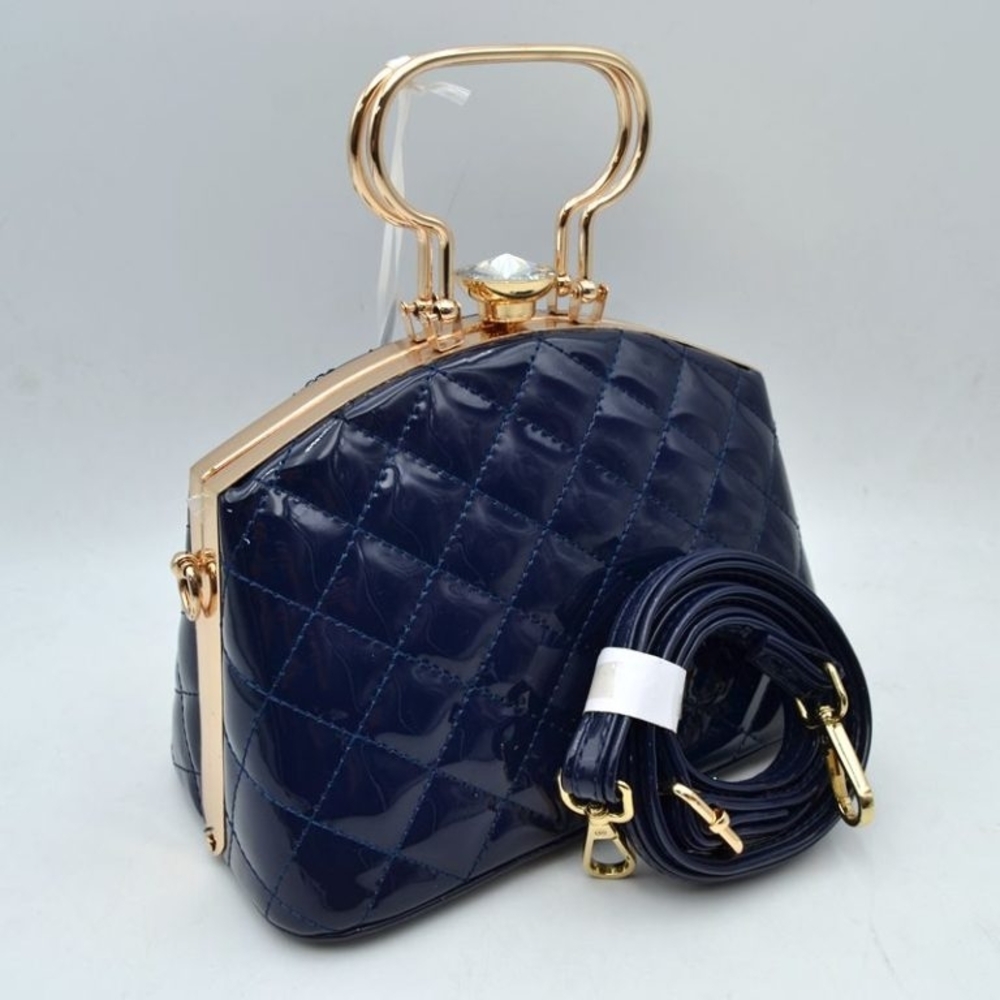 Chic Navy Quilted Crossbody Bag with Gold Handle